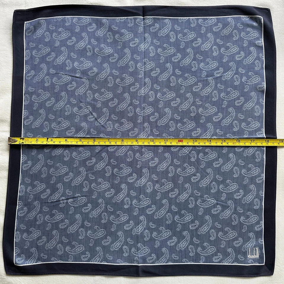 MENS Dunhill Handkerchief VTG Blue Fabric Woven Paisley Pattern Pocket Square 19 - Image 3 of 3