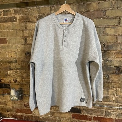 Vintage 90s Russell Athletic Blank Henley Sweatshirt Size XL Made 