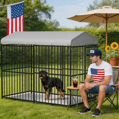 #ad 8×4×6FT Large Heavy Duty Outdoor Dog Kennel Weatherproof Metal Dog Cage w Lock $289.99