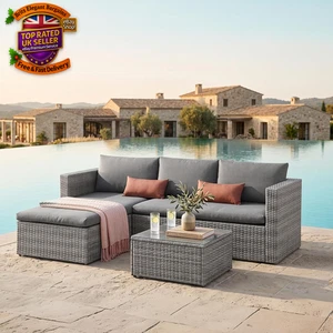Ensemble de meubles de jardin en rotin 3 Fauteuils Canapés en verre Table de café Patio UK