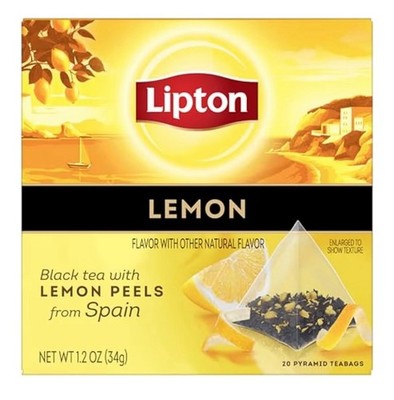 2 PK - Lipton Black Tea w/   Lemon Peels -  Pyramid Tea Bags / 40 Total Pyramid