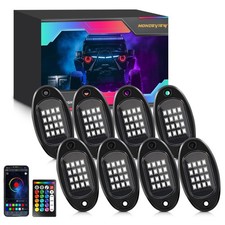 8 Pods RGB LED Rock Lights for Jeeps Trucks Golf Carts UTVs, Waterproof Und...