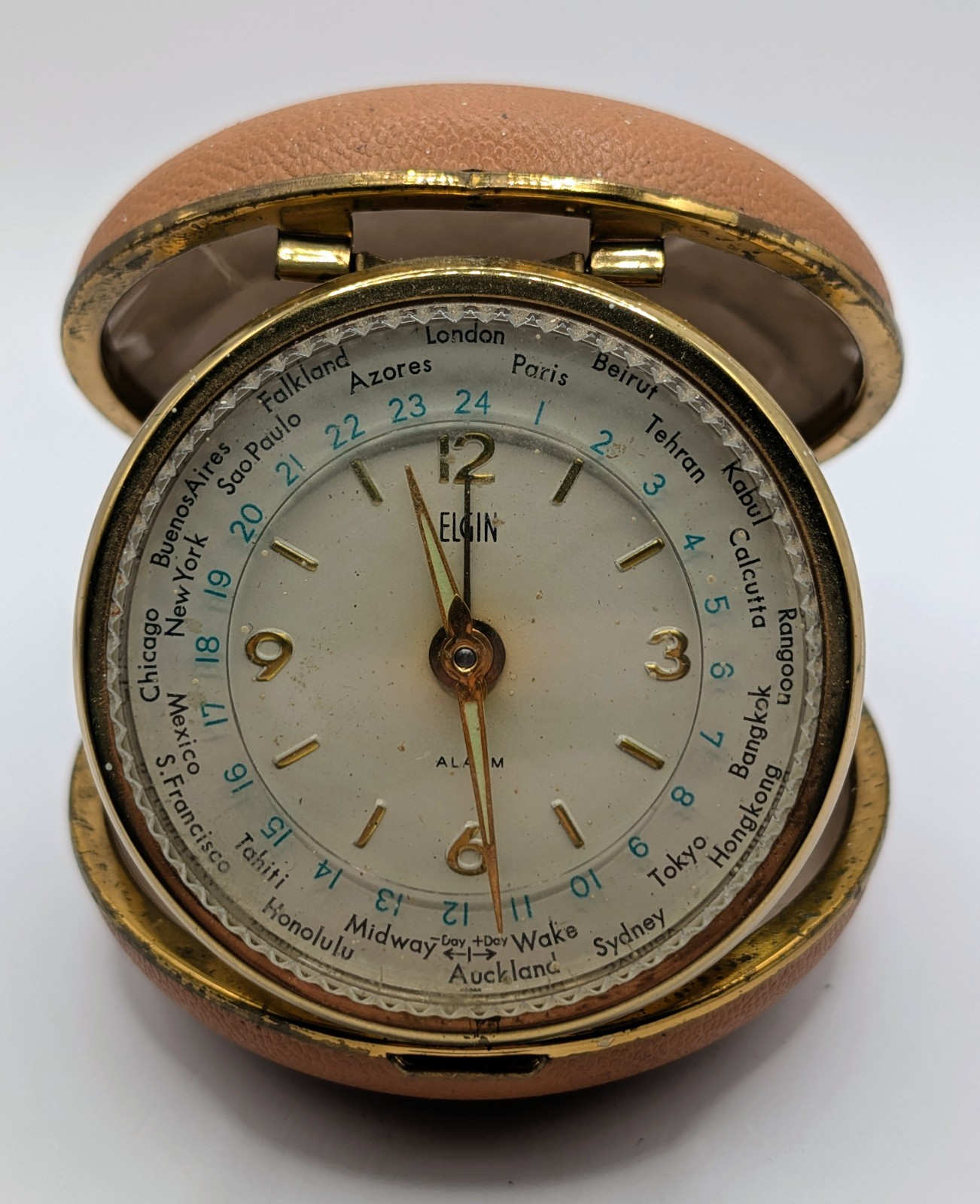 Vintage Elgin Travel World Time Folding Alarm Clock Not Working photo