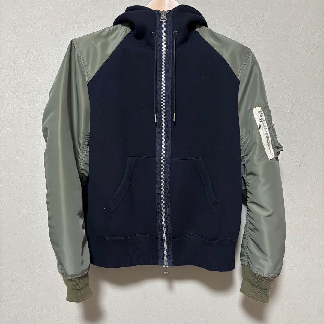 Sacai Different Material Switching Zip Parka Blou… - image 3