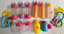 Vintage Baby Dolls Accessories Mixed Lot Bottles Sippy Cups Toys