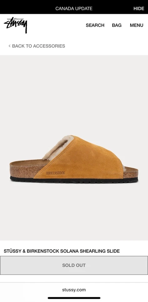 STUSSY Birkenstock Gamuza Piel de Oveja Slide Caramelo Solana Foto 4 de 4