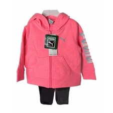 Puma Girls Size 12-Month s Hoodie and Leggings Set Pink Black Big Logo 2-Piece