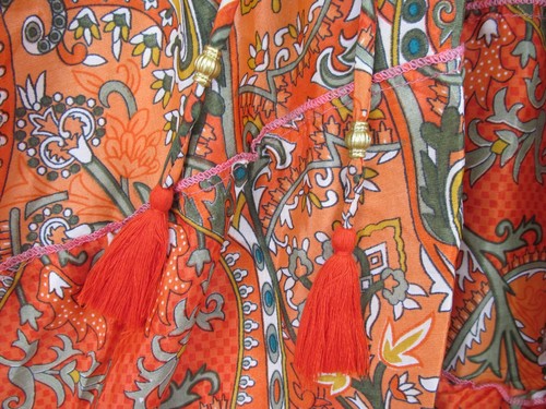 Boho Fashion Women's Dress 100% Art Silk Orange/Green Floral Free Size (M/S) - Picture 6 of 9