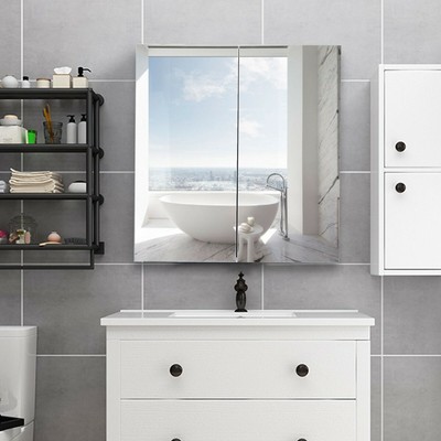 Medicine Cabinet Mirrored Storage Modern 24 Inch Wide Wall Mount