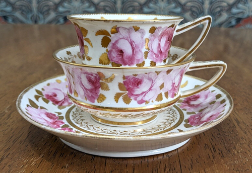Rare 19th Century Spode Etruscan English Rose Porcelain Antique Cup Saucer Trio - Picture 11 of 16