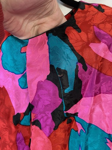 Flora Kung VTG Blouse Womens 14 100% Silk 80s Abstract Art To Wear Long Sleeve - Picture 6 of 8