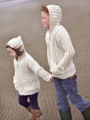 Aran Crafts 100% Irish Merino Wool Kids Hooded Zip Cardigan 12-18 Months age