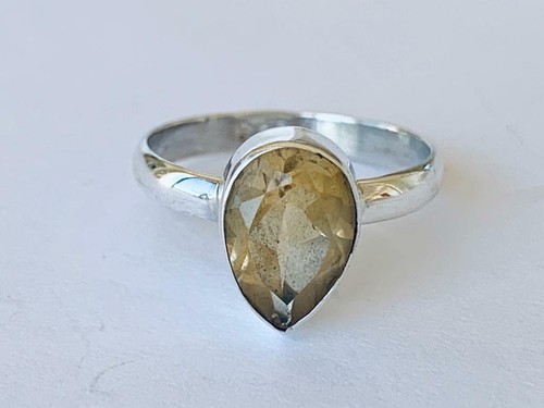 925 Sterling Silver Citrine Ring Gemstone Teardrop Pear Stack Size 5678 9 10 11 - Picture 4 of 4