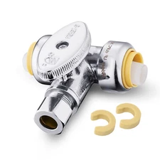 EFIELD 1/2"Push×1/2"Push ×3/8" OD Compr.Push Fit Tee Stop Valve 1/4 Turn No Lead