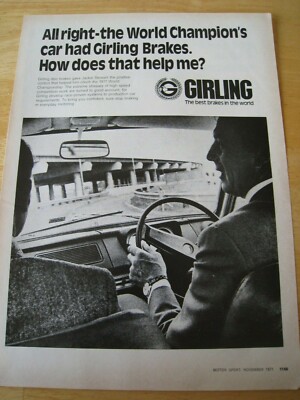 GIRLING BEST BRAKES WORLD CHAMPIONS 1971 IMAGE ADVERT APPROX A4 SIZE FILE X