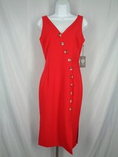Vince Camuto Red Accent Button Multi Slit Sleeveless Dress Size 2 New
