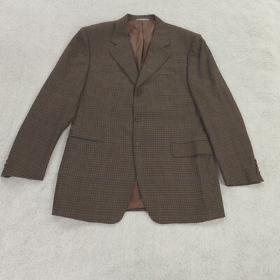 Canali Blazer Mens 50 IT 40R US Wool Cashmere Brown Plaid Check