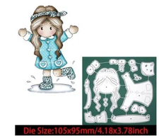 PLAYFUL GIRL JUMPING WATER PUDDLE Metal Cutting Die Card Making Scrapbook Pages