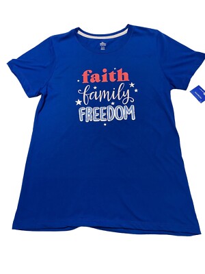 Celebrate Patriotic T Shirt Size Small Blue FAITH FAMILY FREEDOM  Stars