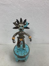 Hopi Indian Silver And Turquoise Katsina Nataska Squash Figurine 5in Tall