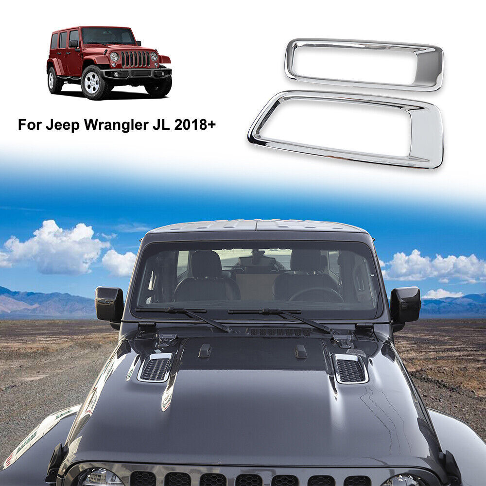 Engine Hood Air Vent Cover Trim Accessories For Jeep Wrangler JL JT 18+ Chrome