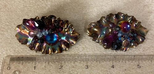 Vintage Huge Signed AB Rhinestone Hand Crafted Abstract Runway EARRINGS EXC! - Picture 7 of 7