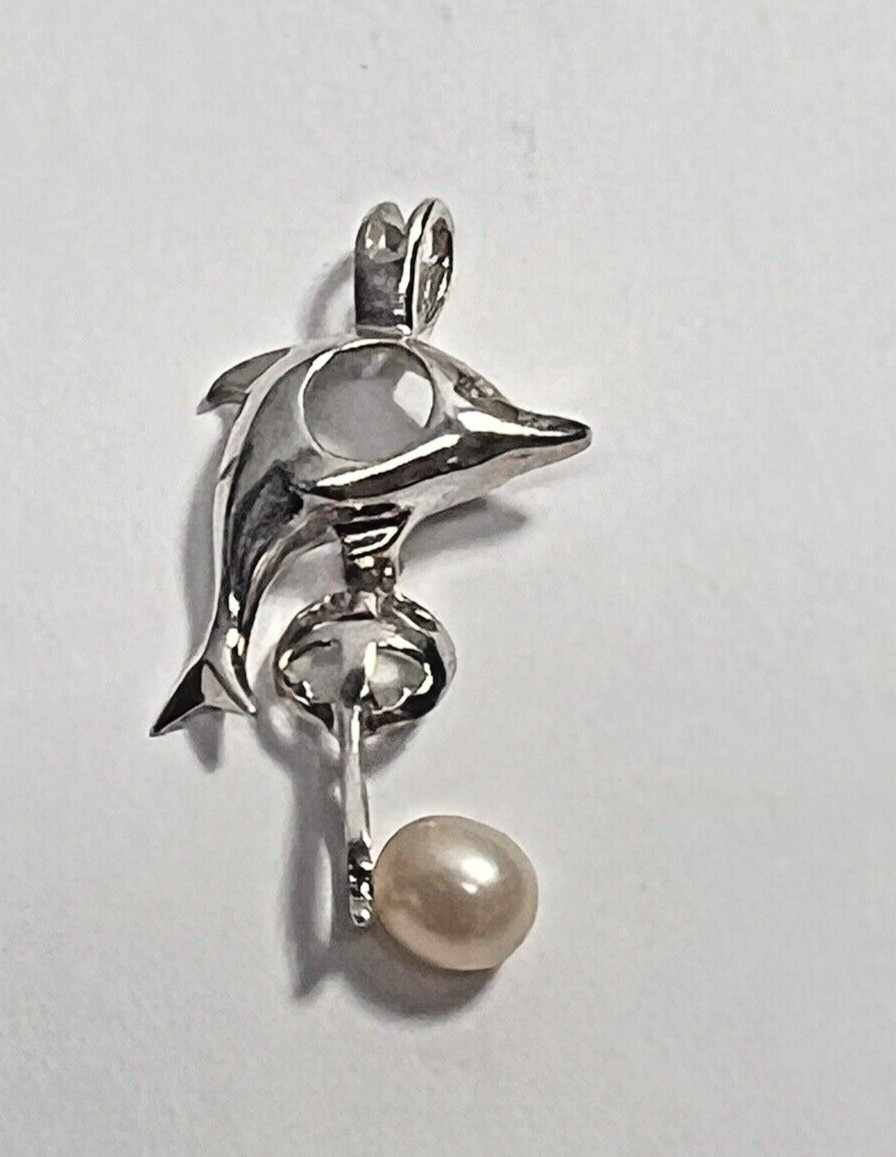 Beautiful Solid Silver 925 Designer Dolphin & Pea… - image 7