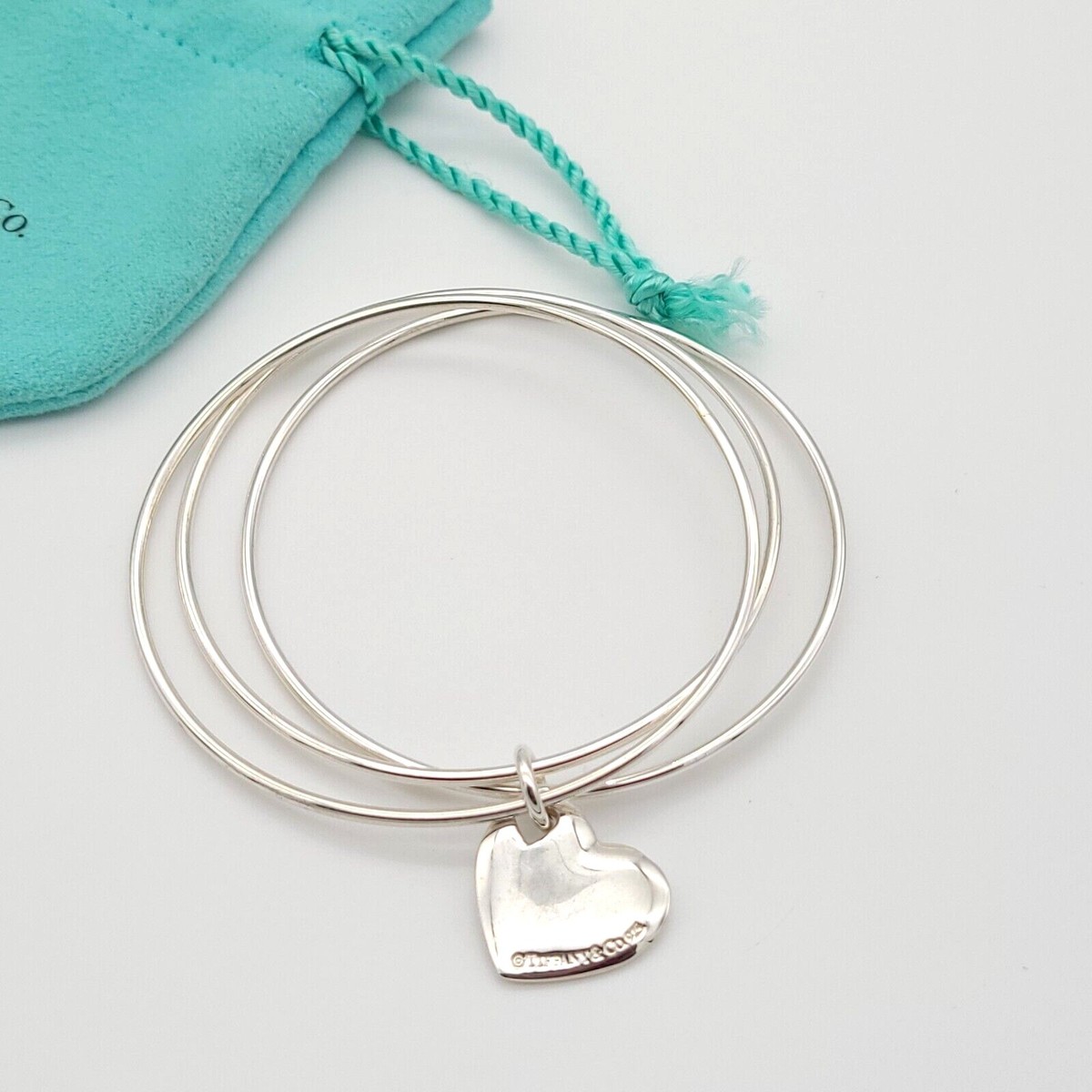 Tiffany & Co. 925 Sterling Silver Heart Tag Triple Bangle