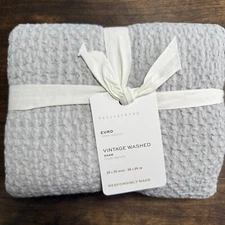 POTTERY BARN VINTAGE WASHED COTTON LINEN COMFORTER PILLOW SHAM, EURO, CLOUD BLUE