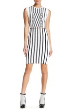 Opening Ceremony Black/White Striped Piped Argyle Two-Tone Bodycon Dress XS P