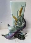Vintage Hull Pottery USA 96 Triangular Vase Duck in Flight with Cattails Detail