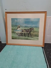 Vintage Framed Print of Horse And Cart Farmer 73cm X 63cm