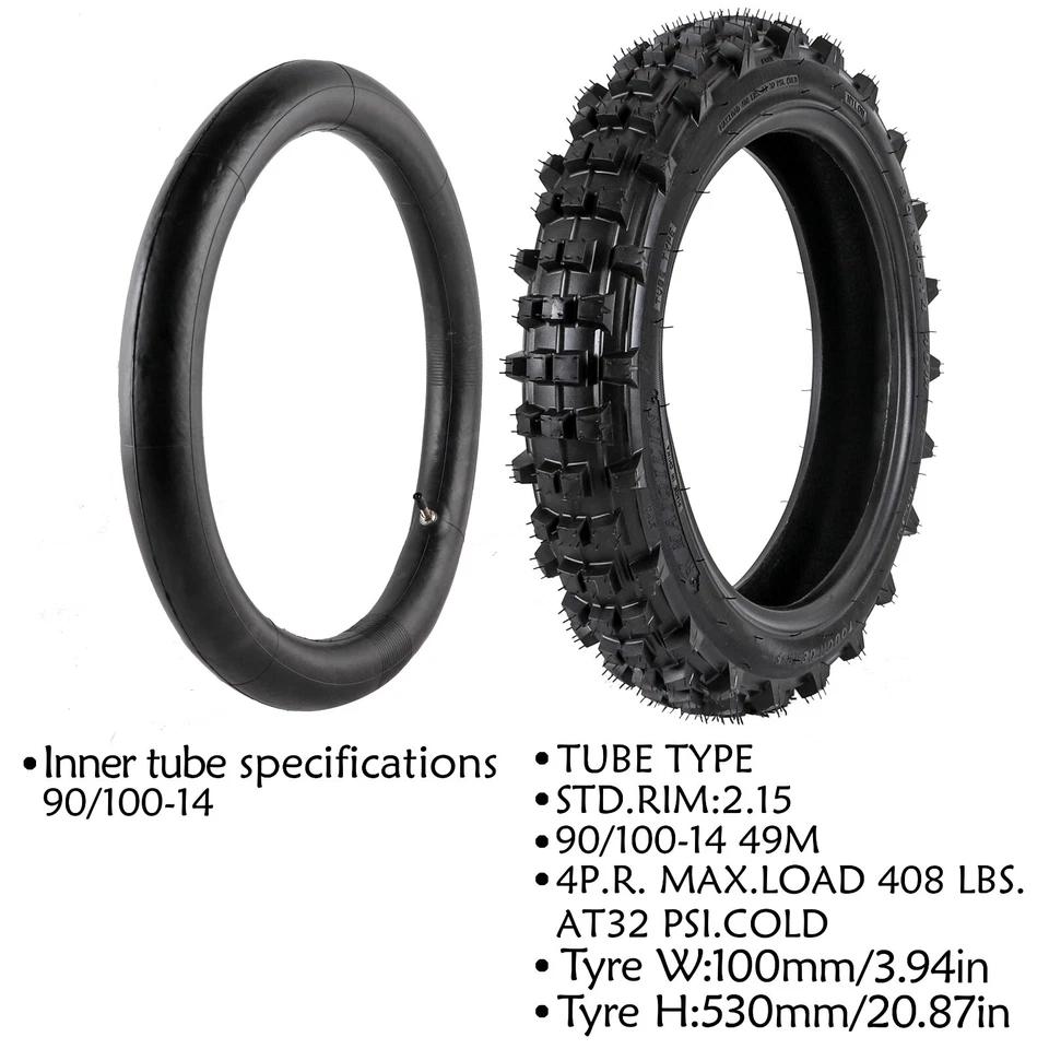 Neumático y tubo trasero 90/100-14 3,00-14 para CR85 YZ85 RM85 KX85 CRF80 TTR125 XR80 Foto 2 de 4
