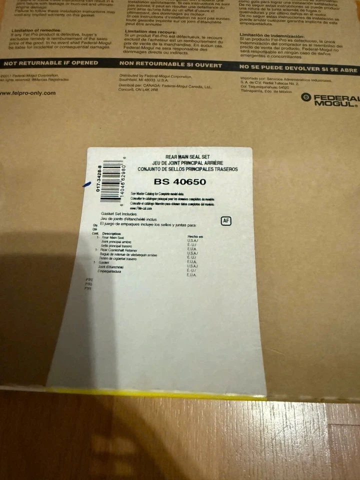 Vedação traseira do virabrequim BS 40650 Felpro para caminhão Ram 2500 3500 4500 5500 Dodge - Imagem 2 de 2