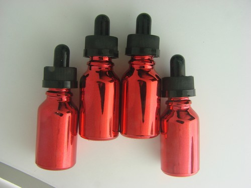 25- 15 ML METALLIC RED GLASS ROUND BOTTLES W/ DROPPERS & CRC SPECTACULAR!!! - Picture 2 of 4
