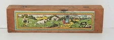 Vintage German Wooden Pencil Box Lithograph Farm Scene Old Collectible