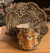 Vintage Ardalt Lenwile Moriage Demitasse Cup/Saucer hand painted Japanese Brown