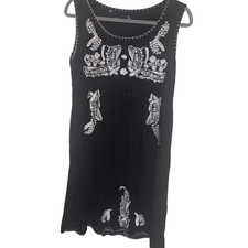 CHIC & CORE Black Embroidered Sleeveless Mini Dress Boho Festival