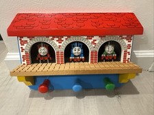 Thomas  Friends Wall Coat Rack Kids Room Hook Hanger Wooden Train Roundhouse