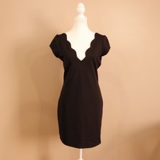 Women's LBD Cooperative Scallop V-Neck Short Sleeve Bodycon Mini Dress sz  L