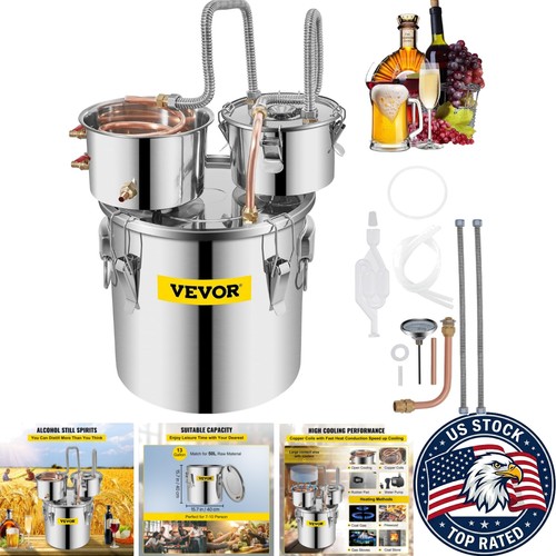 5GAL Copper Alcohol Distiller with Thermometer & Pump - Versatile Distillery Kit