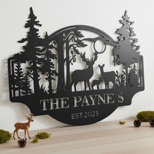 Personalized Deer Cabin Metal Sign, Custom Hunting Sign, Cabin Decor