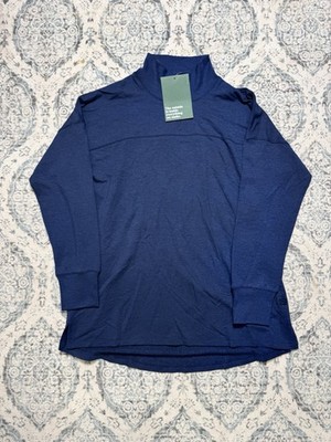 LL Bean Womens Medium Soft Flex Mock Neck Pullover Sweatshirt Blue NWT