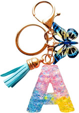 Cute Initial Letter Keychains for Women Girls Tassel Butterfly Multi-Color Keych