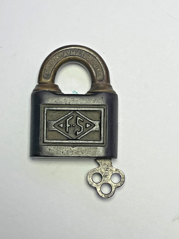 Antique Fraim Slaymaker Brass padlock w/ key old antique lock tool box safe case