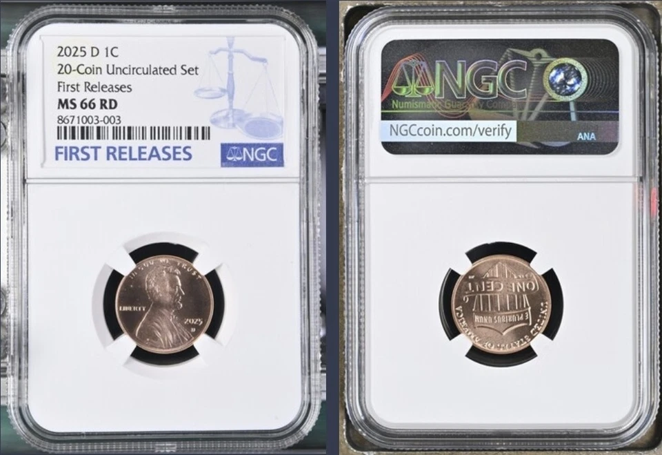 2025 P & D Lincoln SHIELD 1c Cent 2 Coin Set NGC MS66 RD FIRST RELEASES , FR % - Image 3 of 4