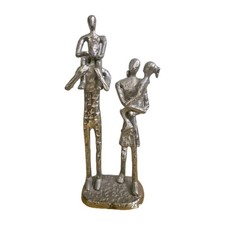 Contemporary Silver Tone Sculpure Family Of Four - Tallest Figure - 32cm & 750g