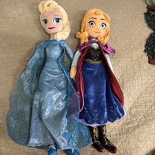 Elsa And Anna Frozen Disney 20  Tall Plush Soft Dolls Set Good Gently Used