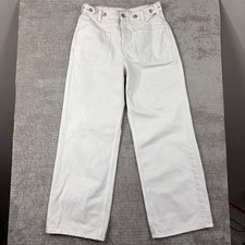 We The Free People Cream Wide Leg Utility Jeans High Rise Off White Cotton 28