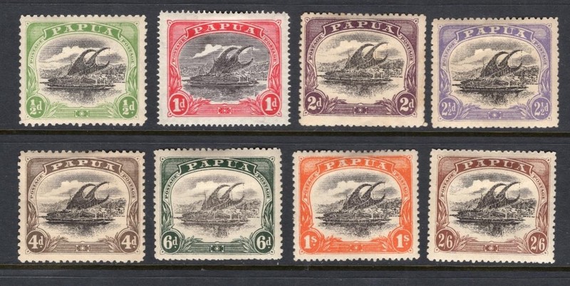 Papua 1909 Complete Wmk Double Line A Set  - OG MH - Sc# 41-48  SCV $157.50